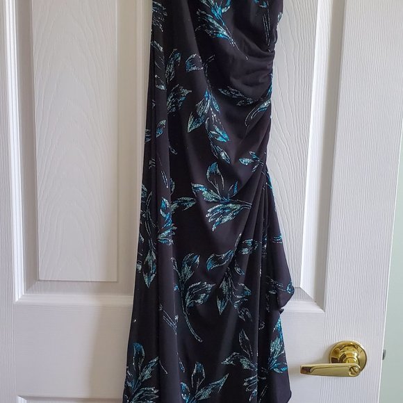 Black & Teal Sequence Strapless Dress - Picture 14 of 16